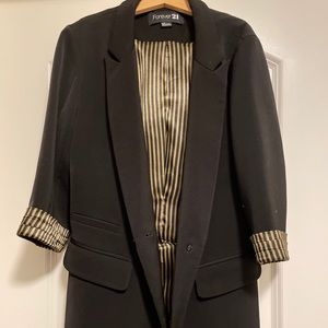Black Forever 21 Blazer with Striped Gold Sleeves